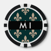 Fleur de Lis, Beige on Green, Royal, Your Name Pokerchips (Vorderseite)