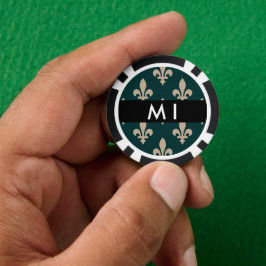 Fleur de Lis, Beige on Green, Royal, Your Name Pokerchips