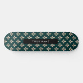 Fleur de Lis, Beige on Green, Royal, Your Name Skateboard (Horizontal)