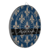 Fleur de Lis, Beige on Navy Blue, Royal, Your Name Dartscheibe (Vorderseite Links)
