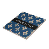 Fleur de Lis, Beige on Navy Blue, Royal, Your Name Fliese (Seite)