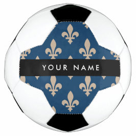Fleur de Lis, Beige on Navy Blue, Royal, Your Name Fußball