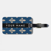 Fleur de Lis, Beige on Navy Blue, Royal, Your Name Gepäckanhänger (Rückseite horizontal)