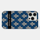 Fleur de Lis, Beige on Navy Blue, Royal, Your Name iPhone Hülle (Rückseite (Horizontal))