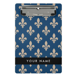 Fleur de Lis, Beige on Navy Blue, Royal, Your Name Mini Klemmbrett