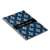 Fleur de Lis, Beige on Navy Blue, Royal, Your Name Notizblock (Rechte Seite)