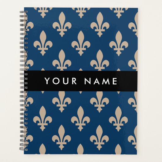Fleur de Lis, Beige on Navy Blue, Royal, Your Name Planer (Vorderseite)