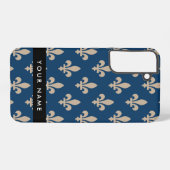 Fleur de Lis, Beige on Navy Blue, Royal, Your Name Samsung Galaxy Hülle (Rückseite (Horizontal))
