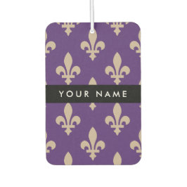 Fleur de Lis, Beige on Purple, Royal, Your Name Autolufterfrischer