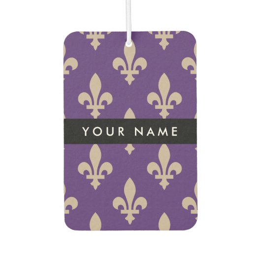 Fleur de Lis, Beige on Purple, Royal, Your Name Autolufterfrischer (Vorderseite)