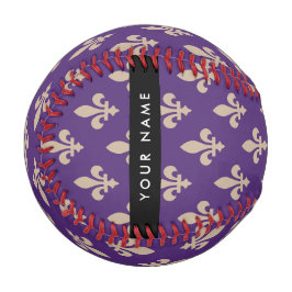 Fleur de Lis, Beige on Purple, Royal, Your Name Baseball