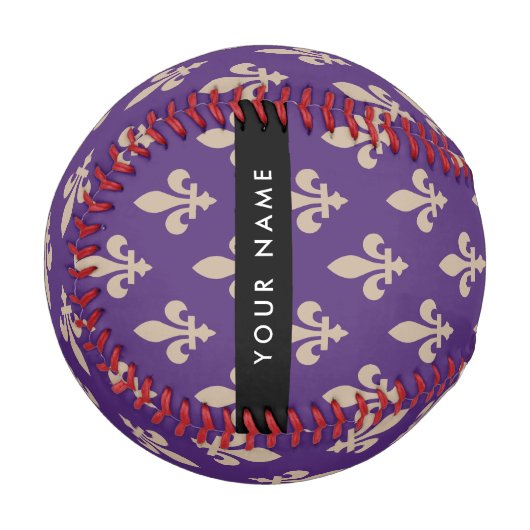 Fleur de Lis, Beige on Purple, Royal, Your Name Baseball (Vorderseite Links)