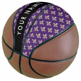 Fleur de Lis, Beige on Purple, Royal, Your Name Basketball