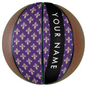 Fleur de Lis, Beige on Purple, Royal, Your Name Basketball (Vertikal)