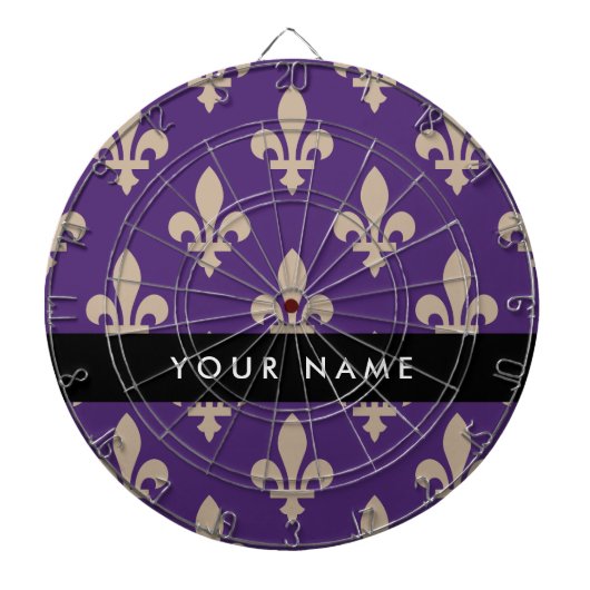 Fleur de Lis, Beige on Purple, Royal, Your Name Dartscheibe (vorne)