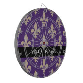 Fleur de Lis, Beige on Purple, Royal, Your Name Dartscheibe (Vorderseite Links)
