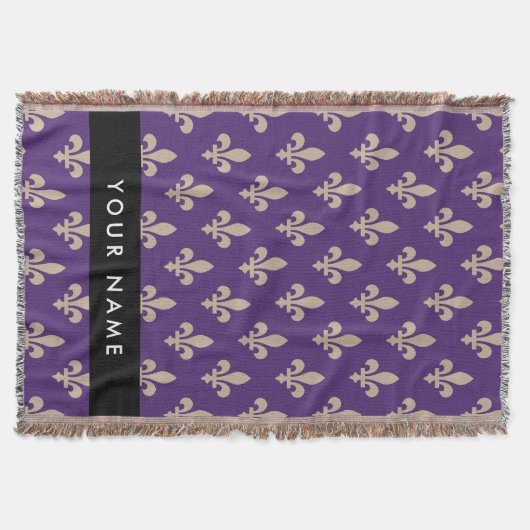 Fleur de Lis, Beige on Purple, Royal, Your Name Decke (Vorderseite)