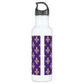 Fleur de Lis, Beige on Purple, Royal, Your Name Edelstahlflasche (Rückseite)