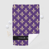 Fleur de Lis, Beige on Purple, Royal, Your Name Golfhandtuch (Insitu)