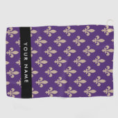 Fleur de Lis, Beige on Purple, Royal, Your Name Golfhandtuch (Horizontal)