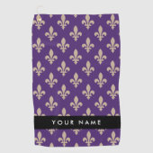 Fleur de Lis, Beige on Purple, Royal, Your Name Golfhandtuch (Vorderseite)