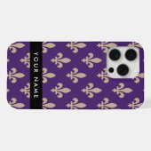 Fleur de Lis, Beige on Purple, Royal, Your Name iPhone Hülle (Rückseite (Horizontal))