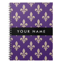 Fleur de Lis, Beige on Purple, Royal, Your Name Notizblock