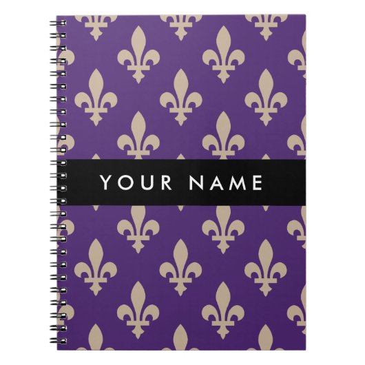 Fleur de Lis, Beige on Purple, Royal, Your Name Notizblock (Vorderseite)