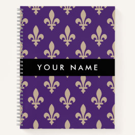 Fleur de Lis, Beige on Purple, Royal, Your Name Notizblock