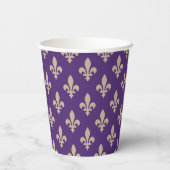 Fleur de Lis, Beige on Purple, Royal, Your Name Pappbecher (Rückseite)