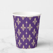 Fleur de Lis, Beige on Purple, Royal, Your Name Pappbecher (Rechts)