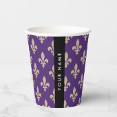 Fleur de Lis, Beige on Purple, Royal, Your Name Pappbecher (Vorderseite)