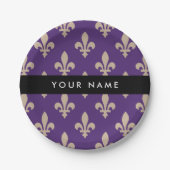 Fleur de Lis, Beige on Purple, Royal, Your Name Pappteller (Vorderseite)
