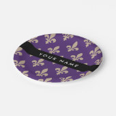 Fleur de Lis, Beige on Purple, Royal, Your Name Pappteller (Schrägansicht)
