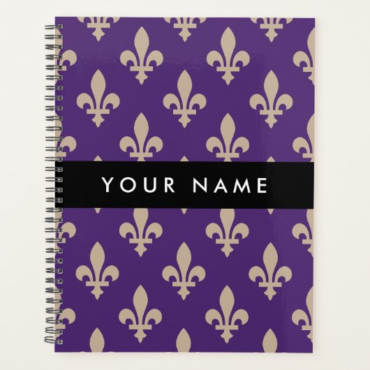 Fleur de Lis, Beige on Purple, Royal, Your Name Planer (Vorderseite)