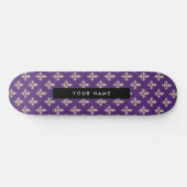 Fleur de Lis, Beige on Purple, Royal, Your Name Skateboard (Horizontal)