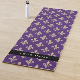 Fleur de Lis, Beige on Purple, Royal, Your Name Yogamatte