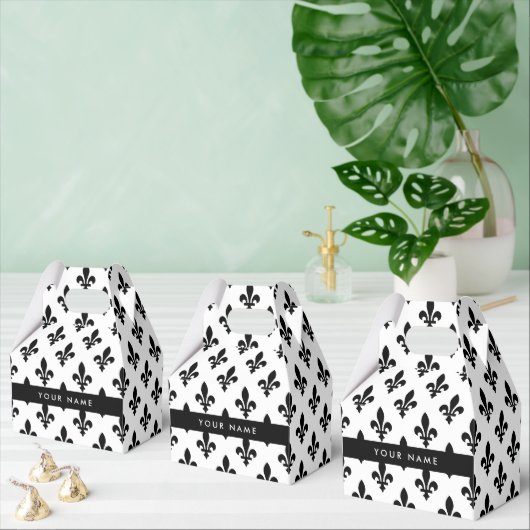 Fleur de Lis, Black on White, Black, Your Name Geschenkschachtel (Zahlreiche)