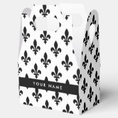 Fleur de Lis, Black on White, Black, Your Name Geschenkschachtel (Geöffnet)