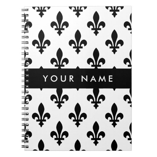 Fleur de Lis, Black on White, Black, Your Name Notizblock (Vorderseite)