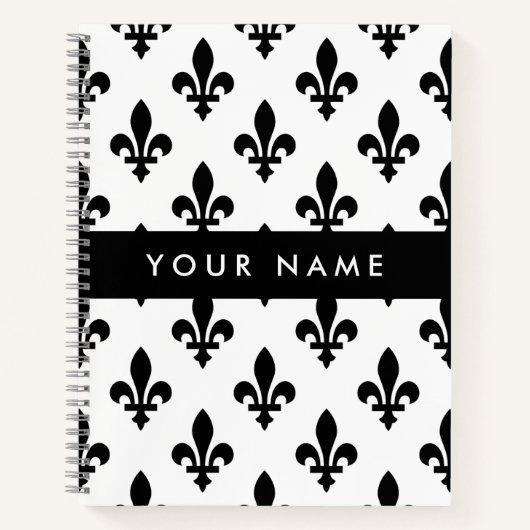Fleur de Lis, Black on White, Black, Your Name Notizblock (Vorderseite)