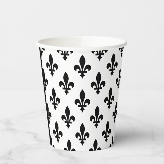 Fleur de Lis, Black on White, Black, Your Name Pappbecher (Links)