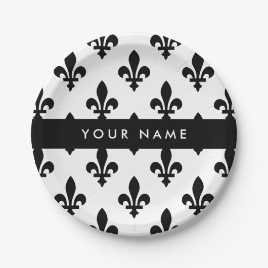 Fleur de Lis, Black on White, Black, Your Name Pappteller (Vorderseite)
