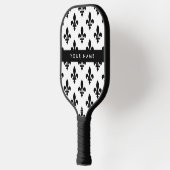 Fleur de Lis, Black on White, Black, Your Name Pickleball Schläger (Links)