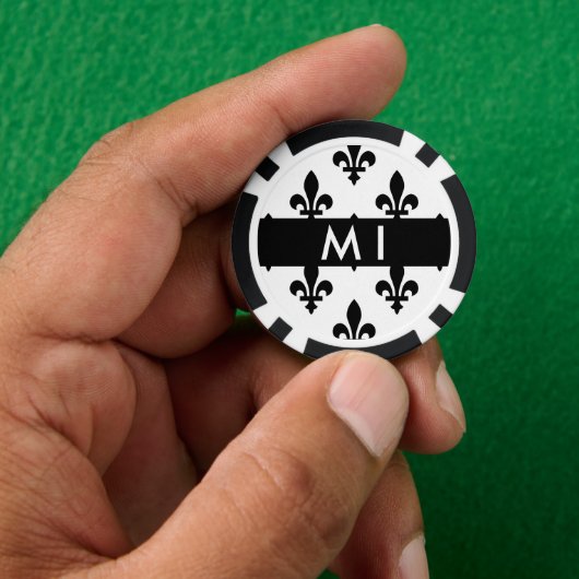 Fleur de Lis, Black on White, Black, Your Name Pokerchips (Hand)
