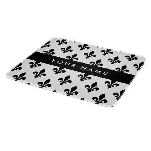 Fleur de Lis, Black on White, Black, Your Name Schneidebrett (Ecke)
