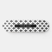 Fleur de Lis, Black on White, Black, Your Name Skateboard (Horizontal)