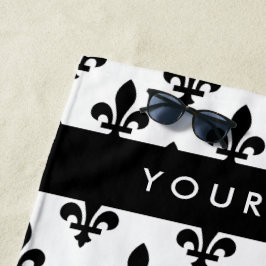 Fleur de Lis, Black on White, Black, Your Name Strandtuch