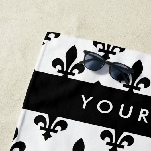 Fleur de Lis, Black on White, Black, Your Name Strandtuch (Beispiel)