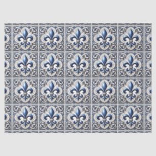 Fleur De Lis Blau-Weiß-Fliesenmuster-Dekoupage Seidenpapier
